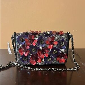 Free People Purple and Red Floral Crossbody Bag